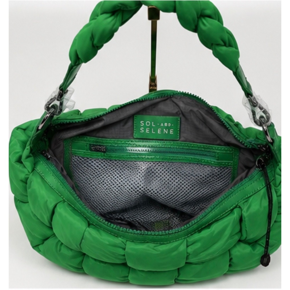 Sol and Selene Sixth Sense Medium Kelly Green Quilted Puffer Bag Braided Handle - Picture 3 of 5
